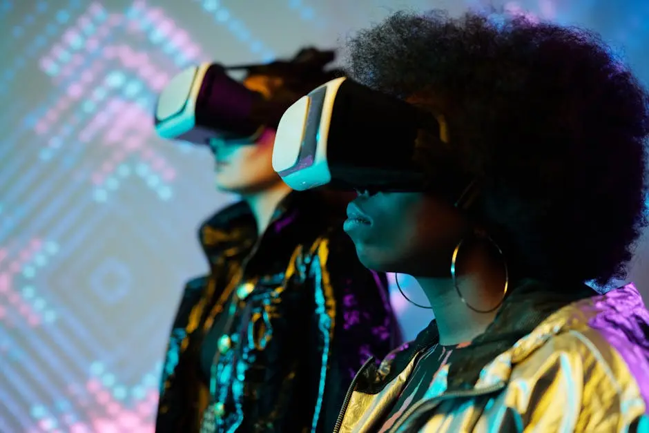 Two Women Wearing Virtual Reality Headsets