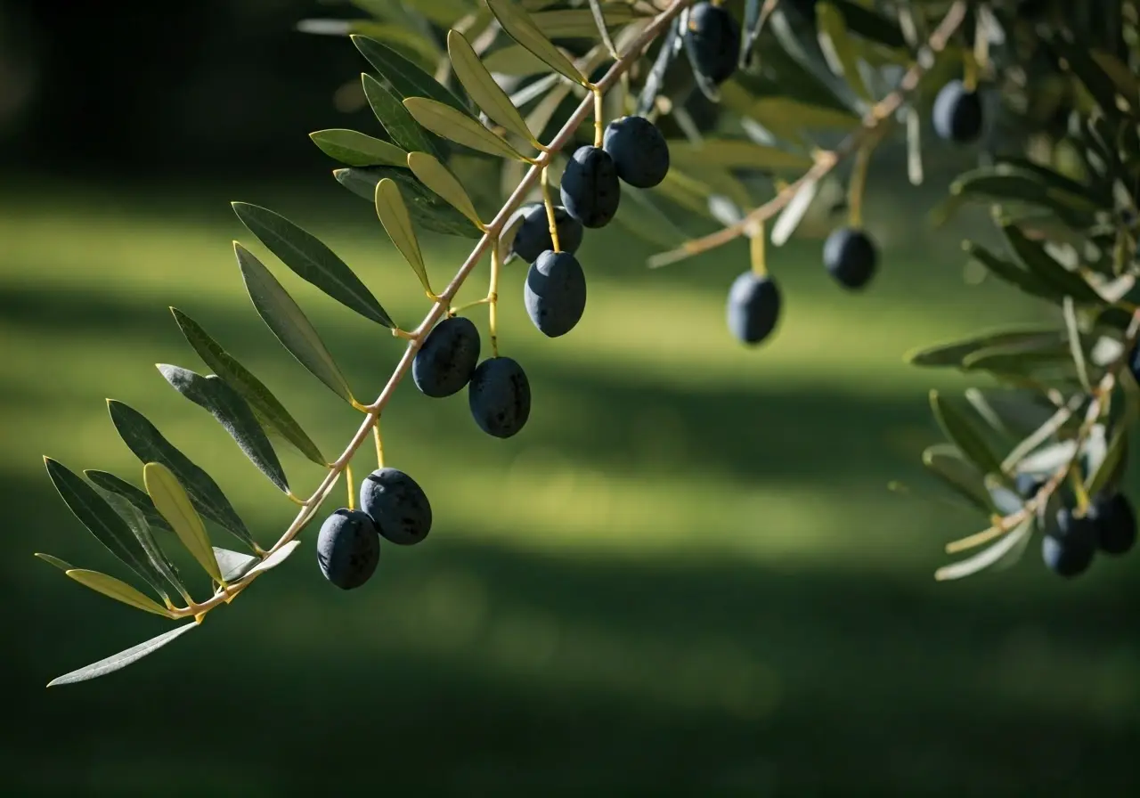 Close-up of olive branches with ripe olives in sunlight. 35mm stock photo