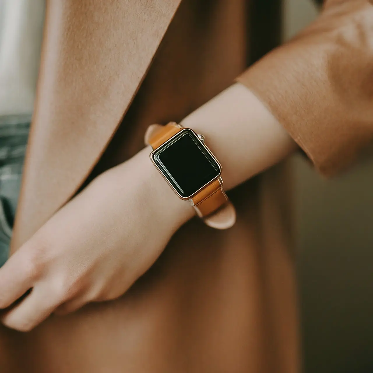 Close-up of stylish Apple Watch leather bands in various colors. 35mm stock photo