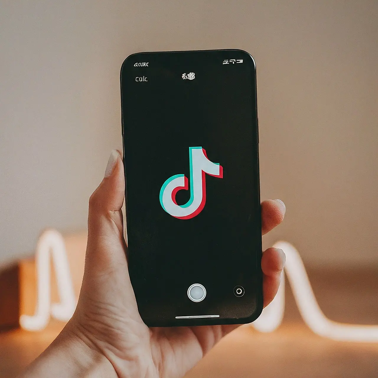 Smartphone displaying TikTok app with rising graph in background. 35mm stock photo