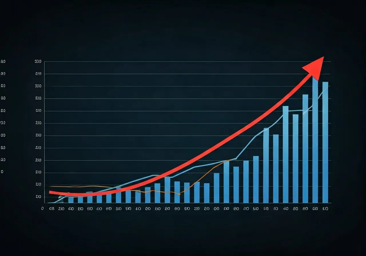 A graph showing increasing social media followers. 35mm stock photo