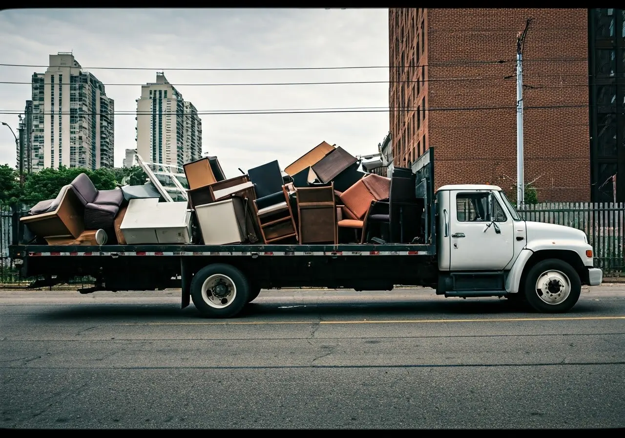 A truck loaded with discarded office furniture in Atlanta. 35mm stock photo