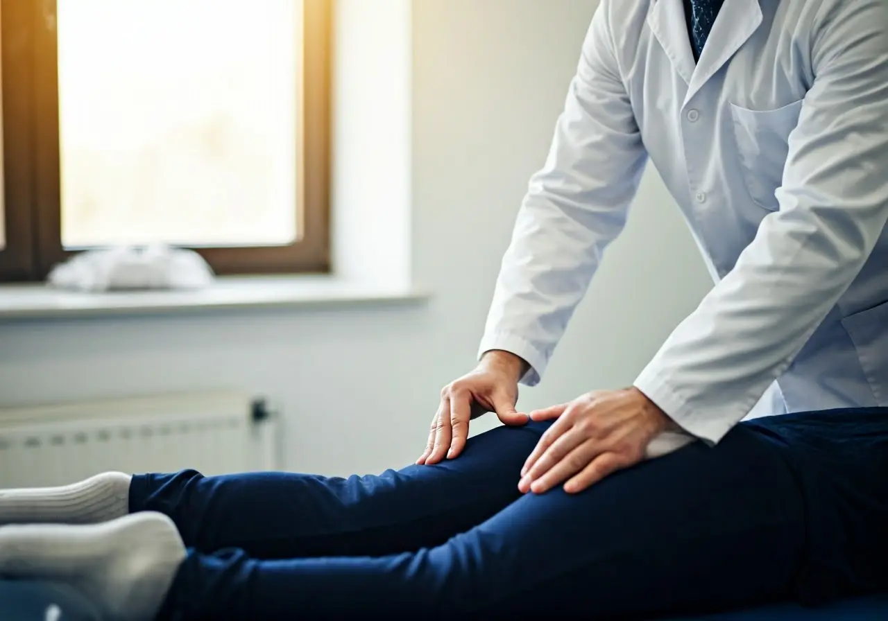 A chiropractor adjusting a patient’s spine in a clinical setting. 35mm stock photo