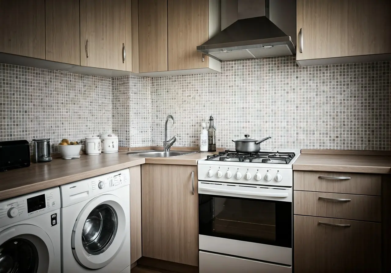 A neatly organized and spotless modern kitchen. 35mm stock photo