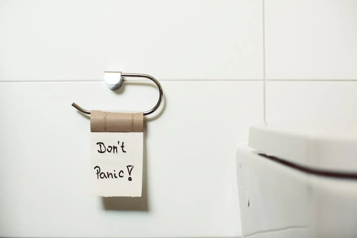 Don’t Panic Text on Toilet Paper