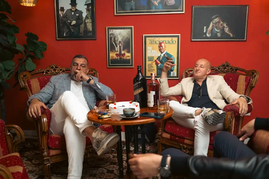 Men in Suit Jackets Sitting and Smoking Cigars