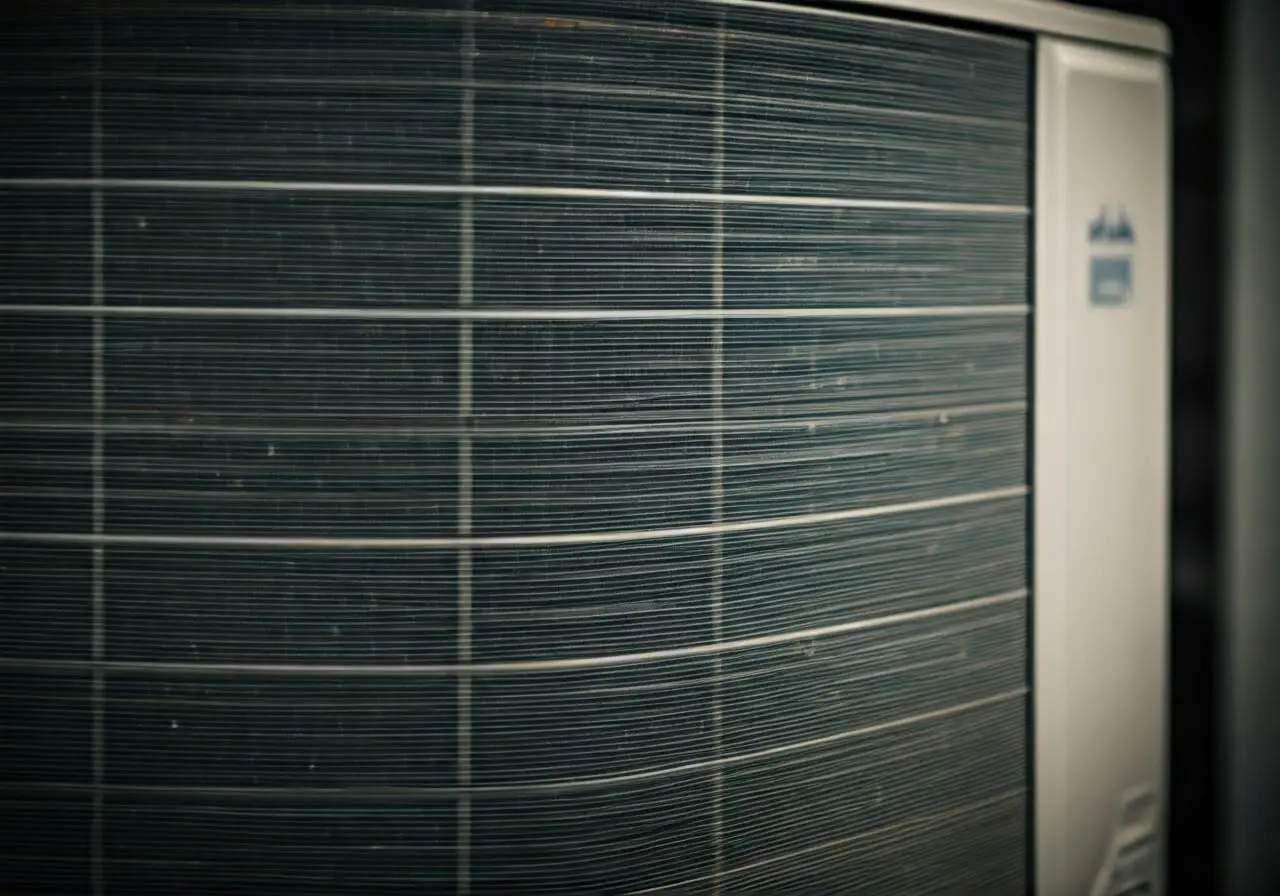 A close-up of a clean, well-maintained air conditioning unit. 35mm stock photo