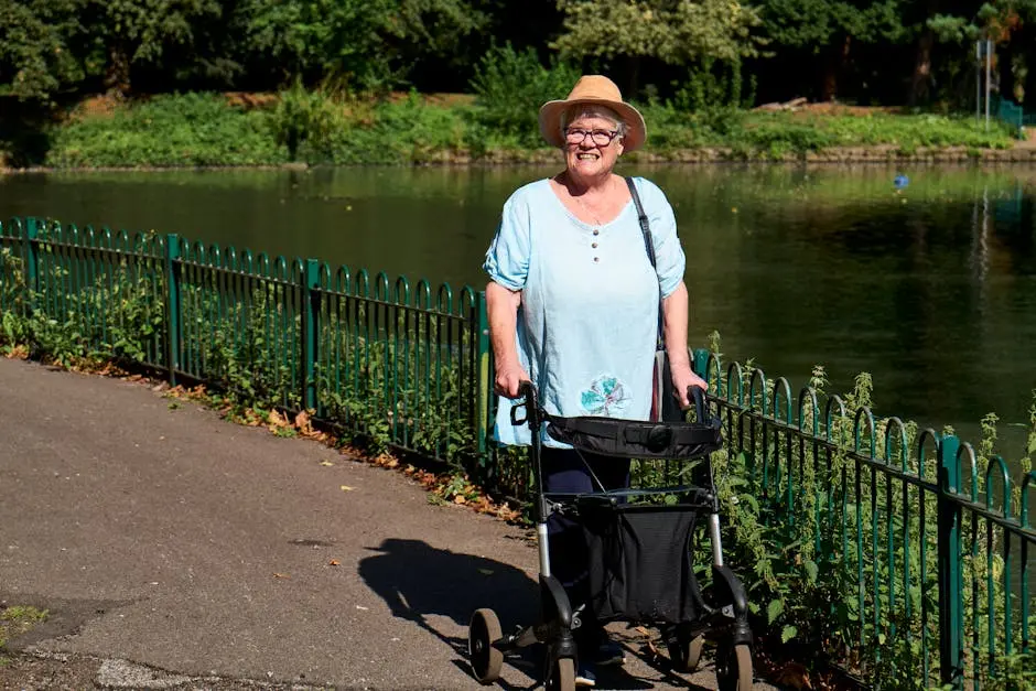 Senior woman with walking frame