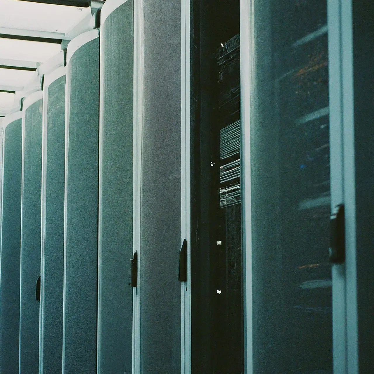 A secure data center with encrypted networks and cloud infrastructure. 35mm stock photo