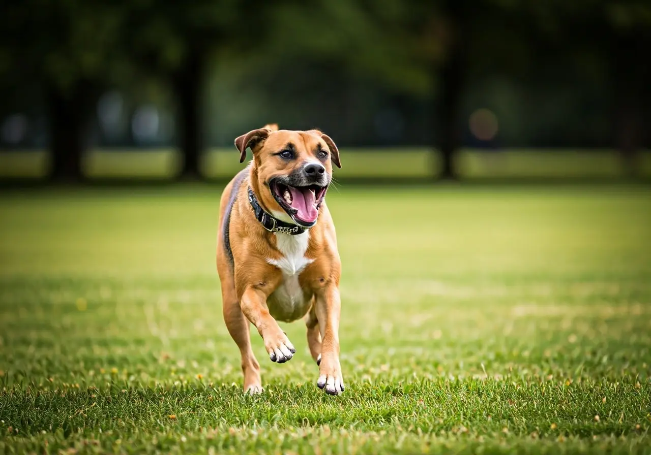 A happy dog performing a trick in a park. 35mm stock photo