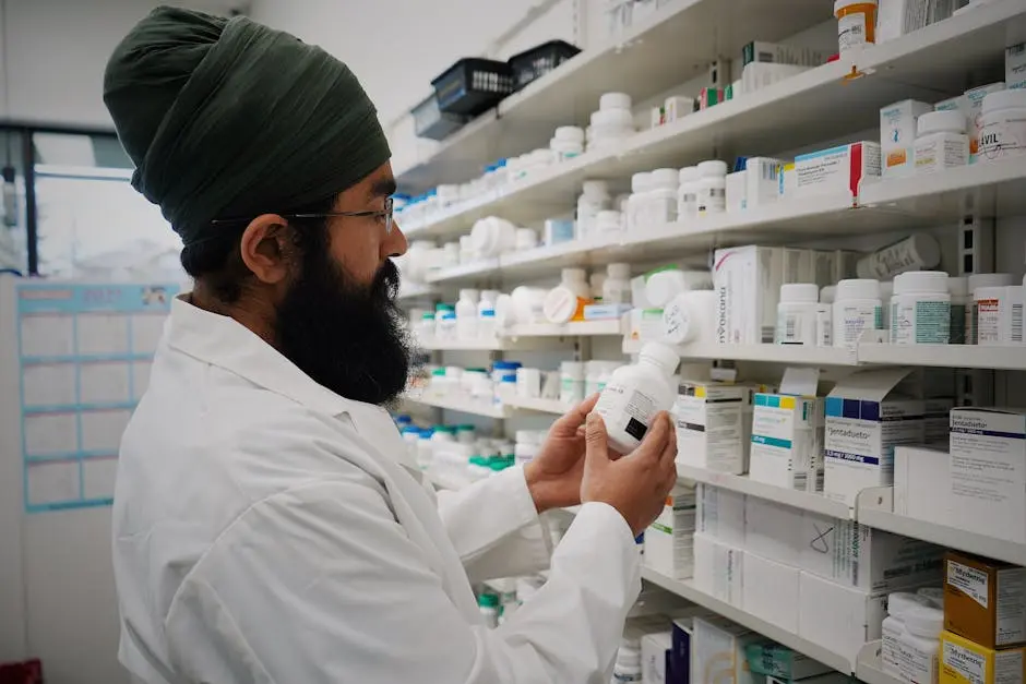 Pharmacist in front of Shelves with Medicines