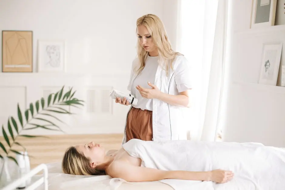 A skincare specialist conducting a facial treatment on a client in a peaceful spa setting.