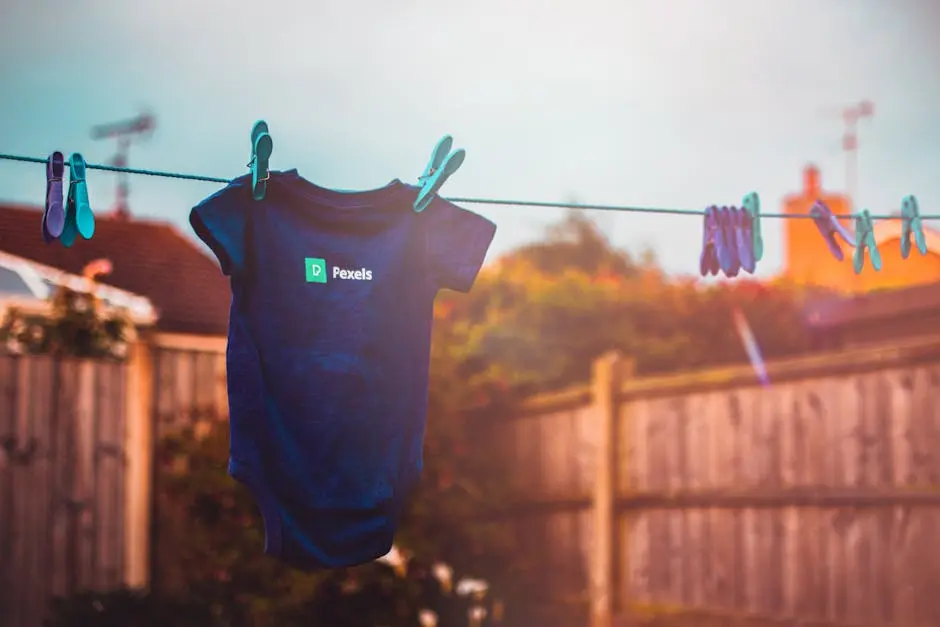 Kid’s Blue Shirt hanging on the clothesline