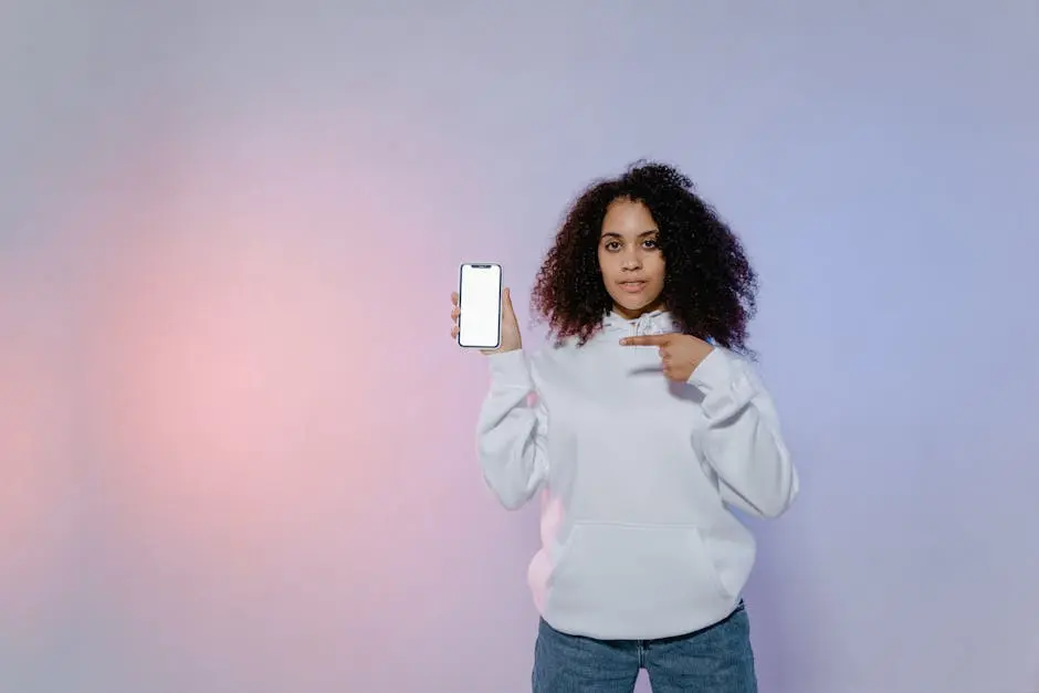 A Woman Pointing on a Smartphone