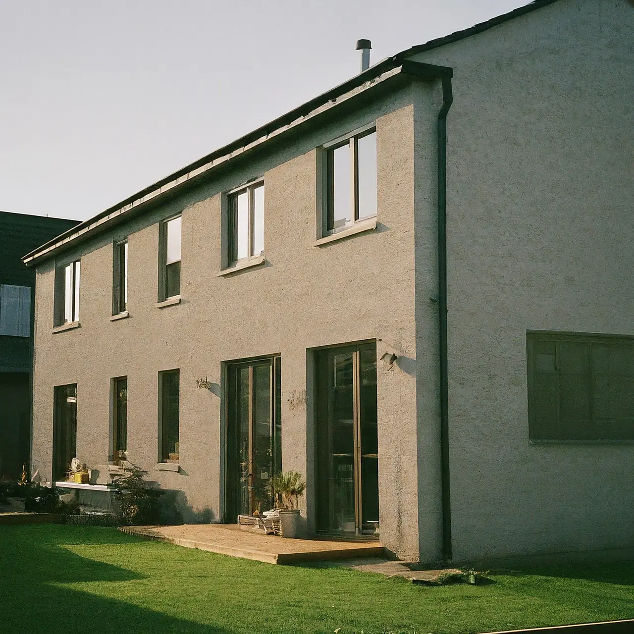 A neat and tidy home exterior after a cleanup service. 35mm stock photo