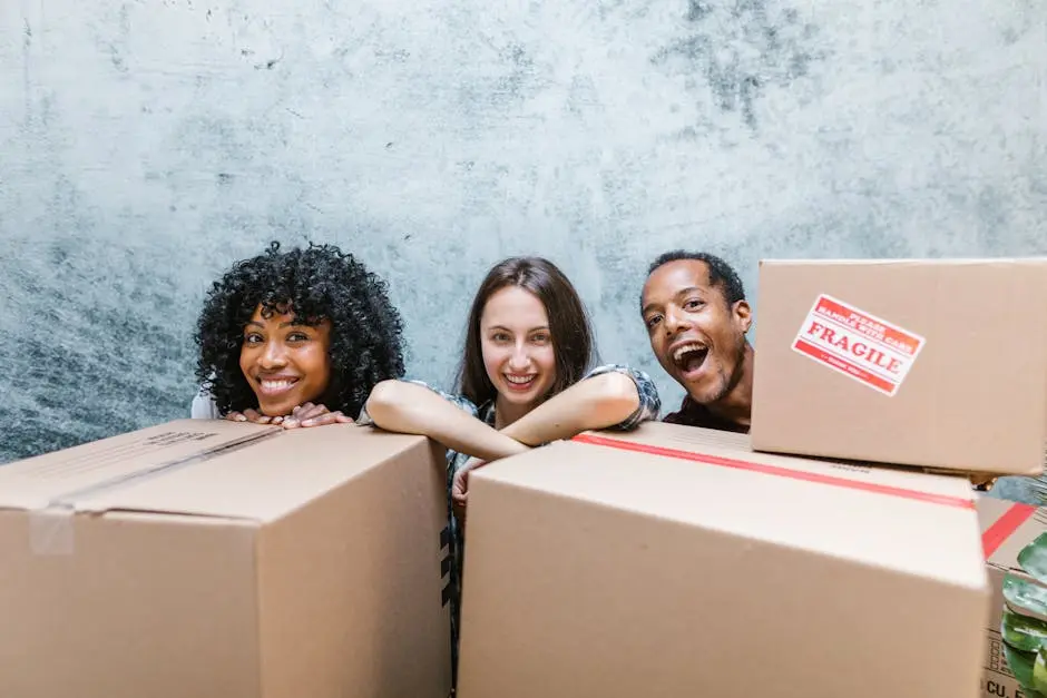 People Happy Standing Behind Package Boxes