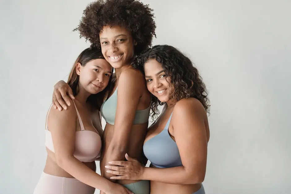 Women in Bras Hugging