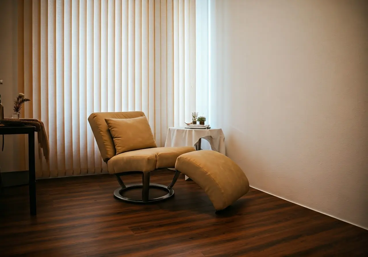 A serene therapist’s office with a cozy relaxation chair. 35mm stock photo