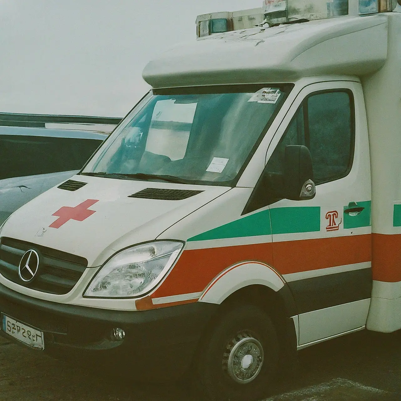 A parked ambulette van with medical equipment inside. 35mm stock photo