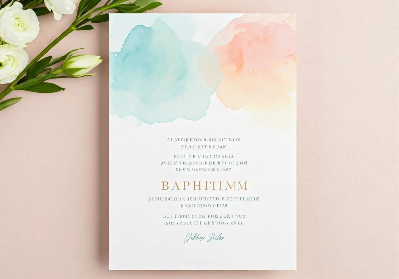 Elegant baptism invitation card with watercolor pastel theme. 35mm stock photo