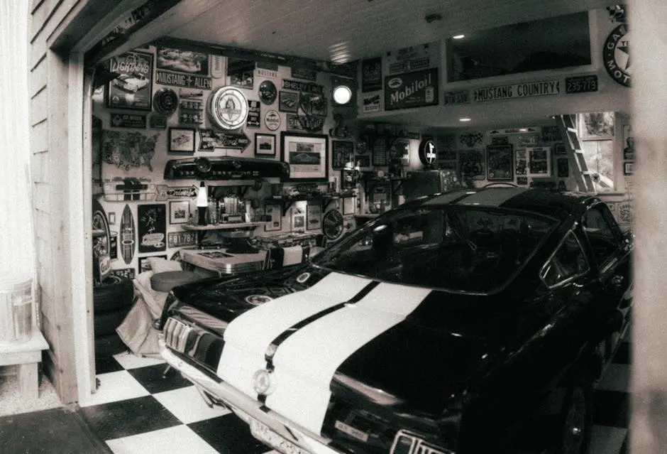 Black and White Photo of a Vintage Car