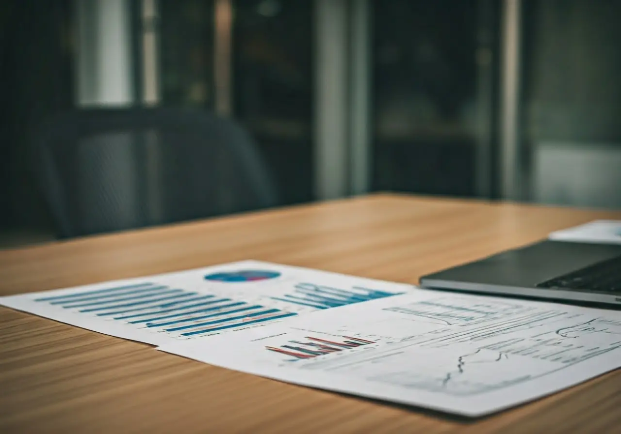 Office desk with debt collection documents and finance charts. 35mm stock photo