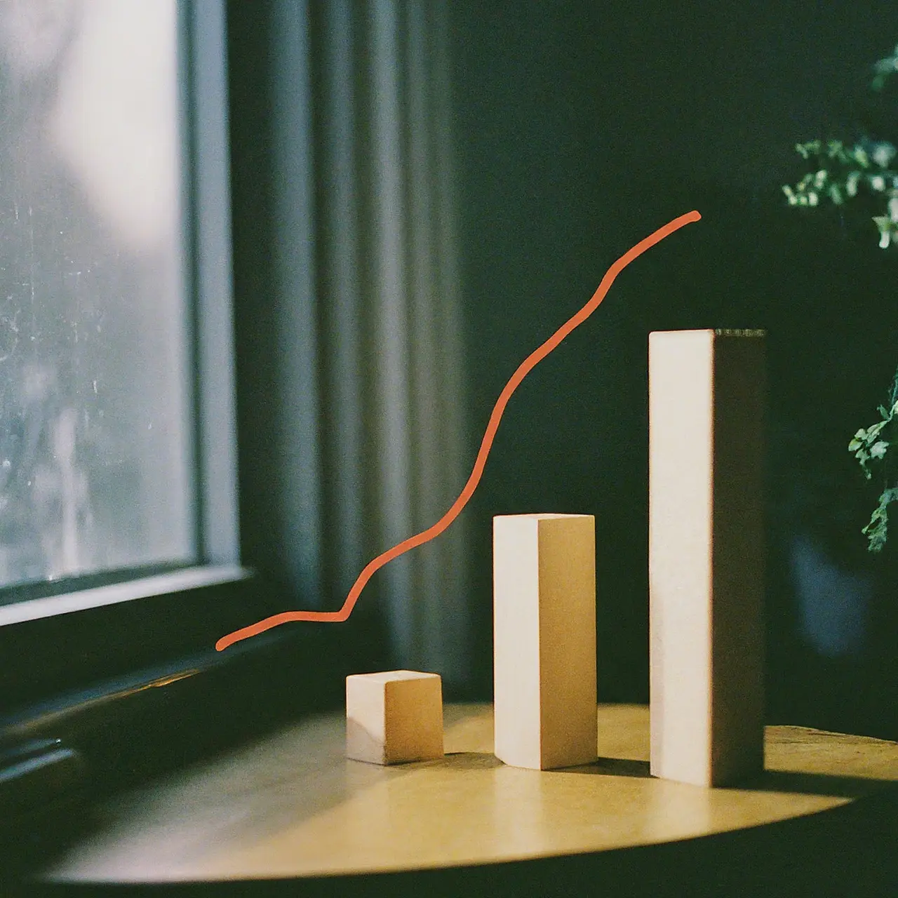 A graph showing rising Instagram followers and engagement. 35mm stock photo