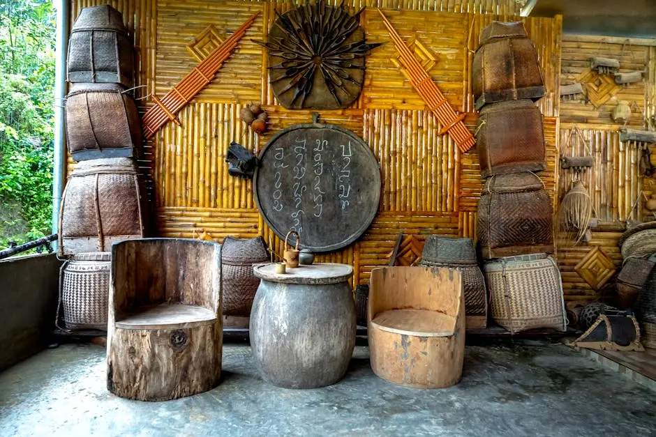 Rustic Bamboo Decor with Vintage Chairs