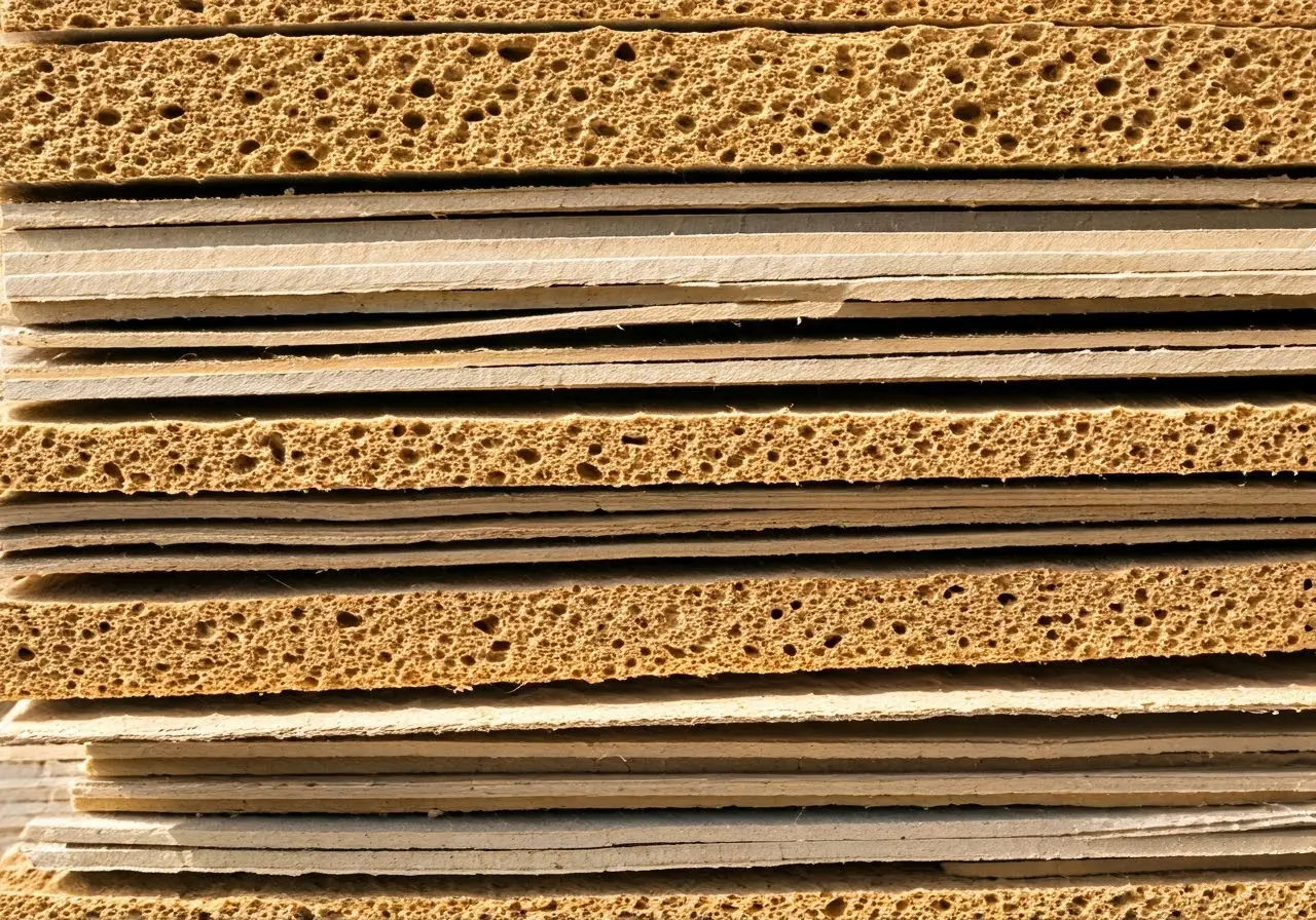 A stack of eco-friendly building materials in natural light. 35mm stock photo