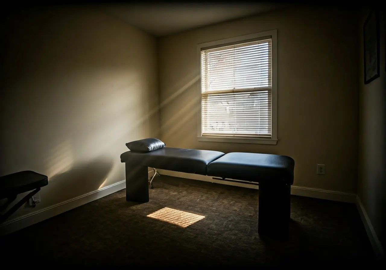 A cozy therapy room with sunlight streaming through a window. 35mm stock photo