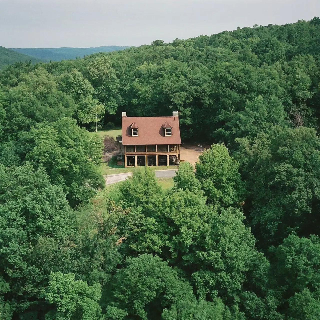 A luxurious cabin surrounded by the natural beauty of Arkansas. 35mm stock photo