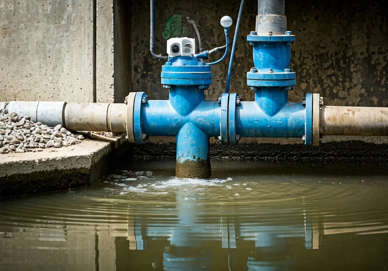 Modern water infrastructure with smart technology and sensors installed. 35mm stock photo