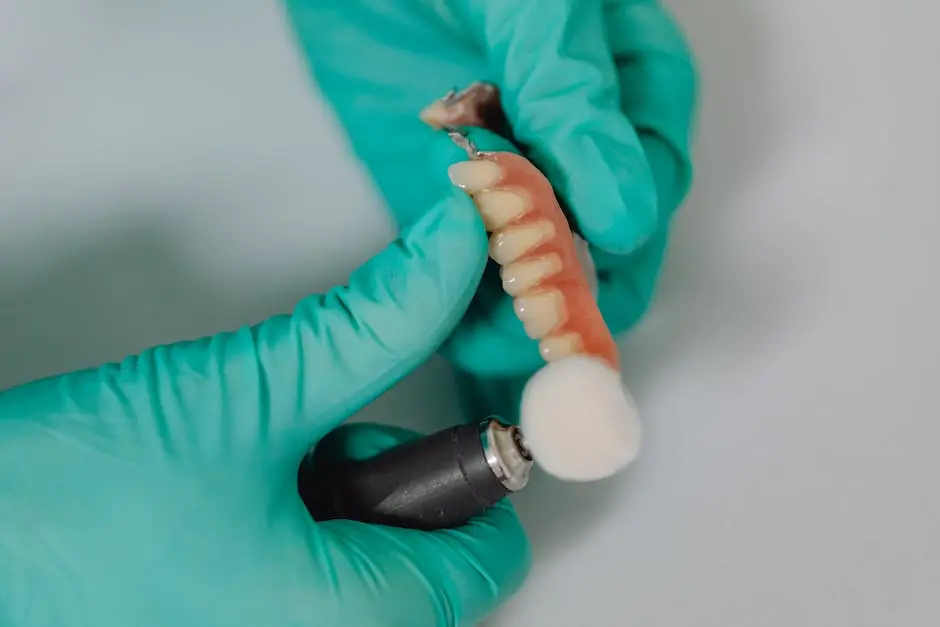 Detailed view of a dentist polishing dental implants with precision, showcasing professional dental care.