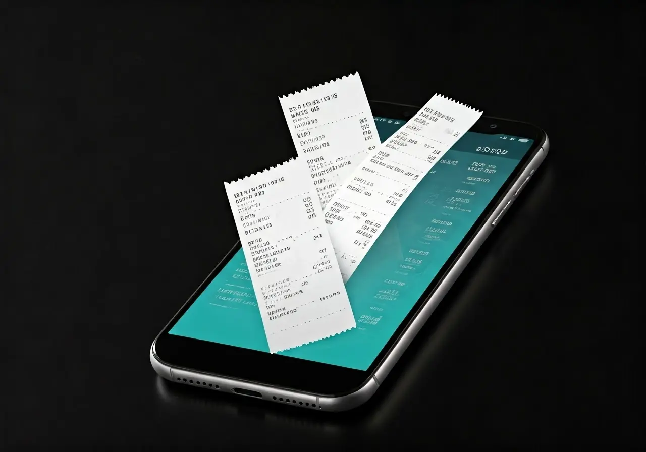 A smartphone displaying various digital receipts. 35mm stock photo