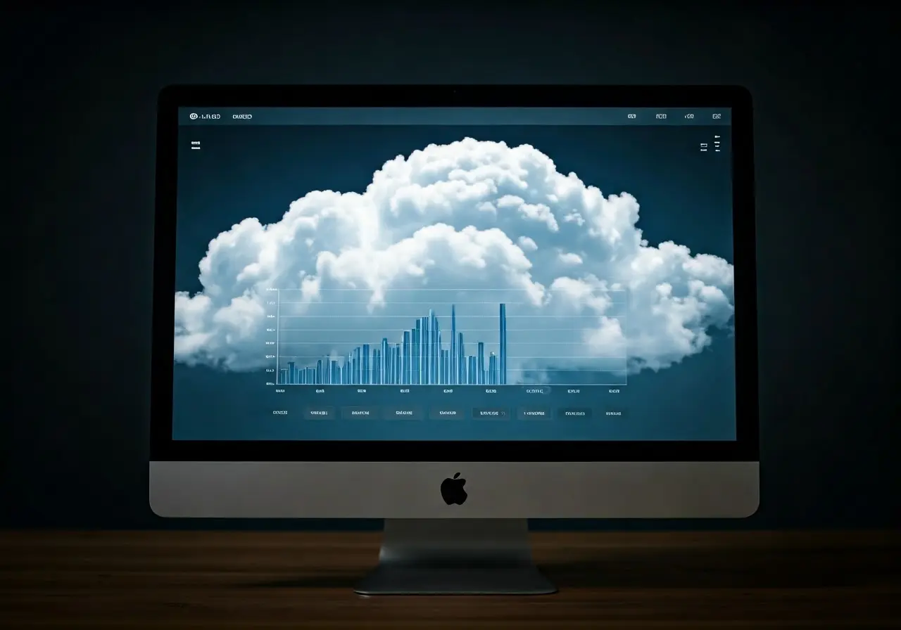 A computer screen displaying cloud-based financial dashboard charts. 35mm stock photo