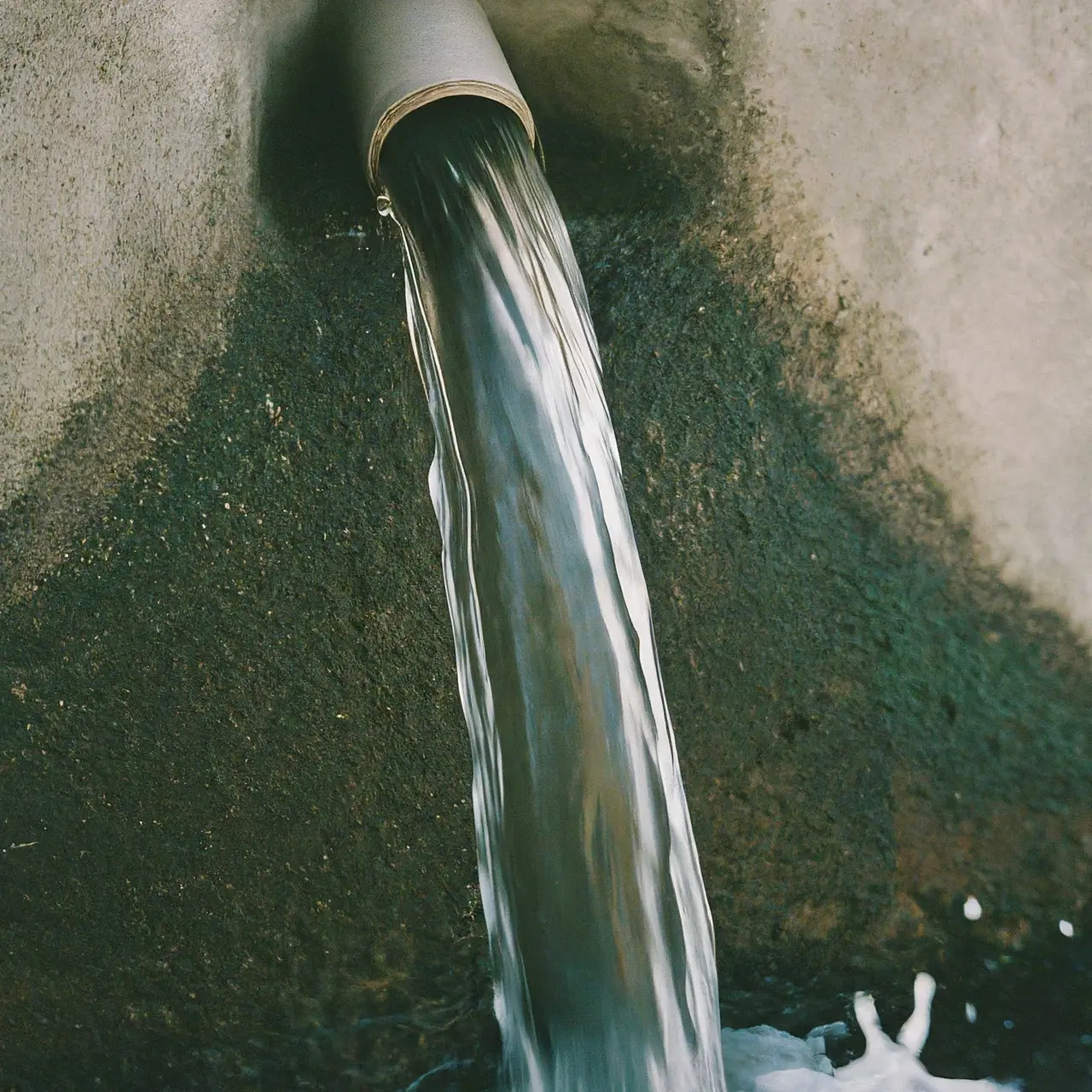 Close-up of a wave valve with flowing water around it. 35mm stock photo