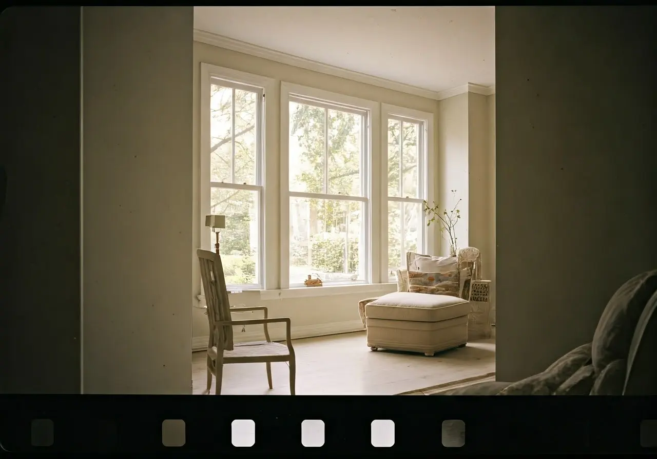 A serene home interior with soft, comforting lighting. 35mm stock photo