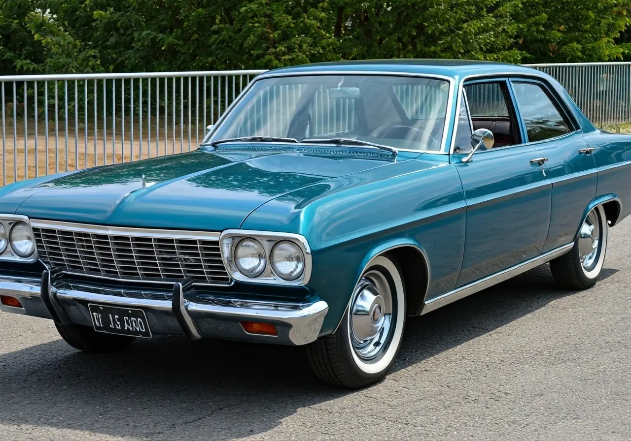 An older car with a shiny, newly coated exterior. 35mm stock photo