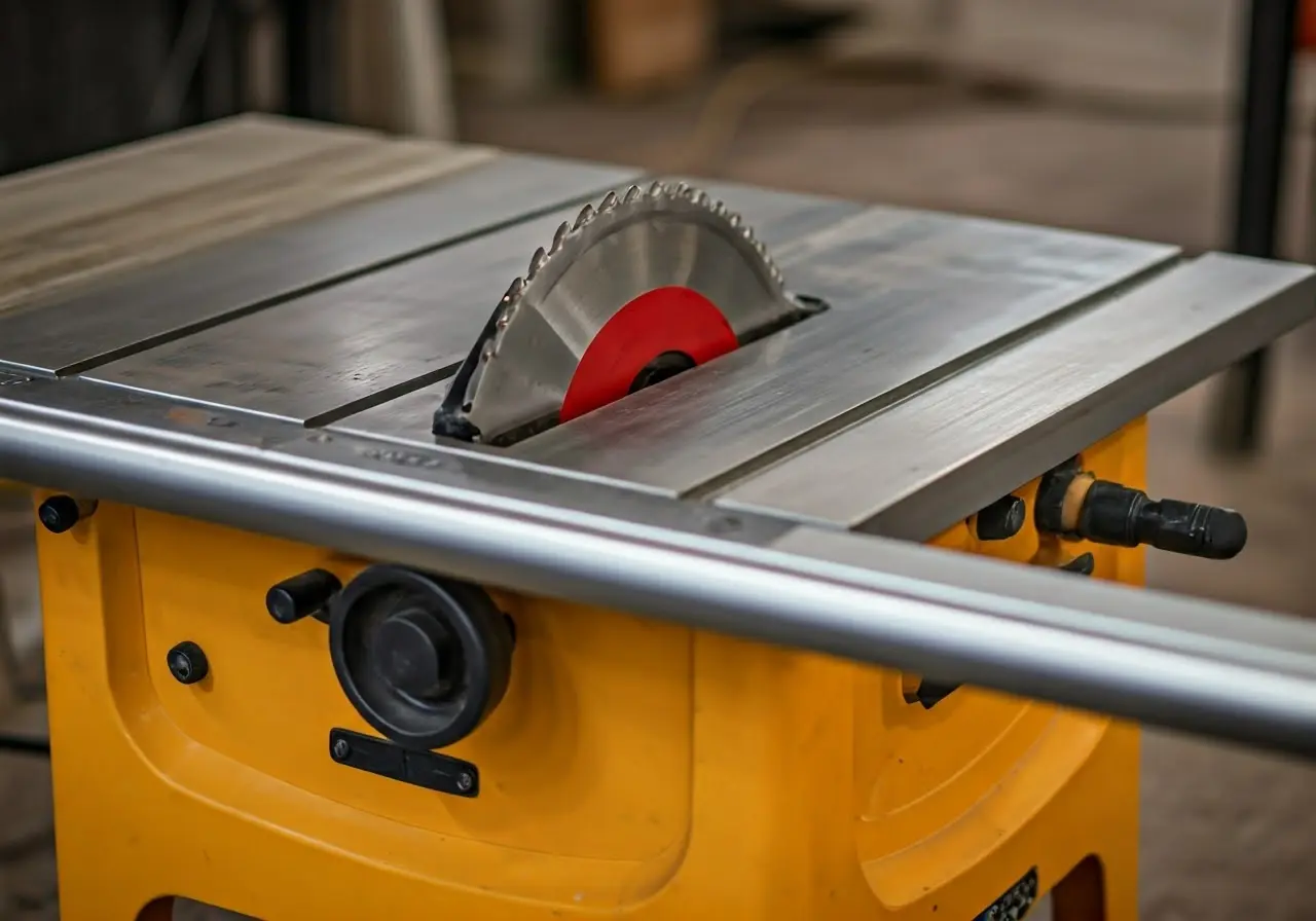 A table saw with safety guards and clear instructions. 35mm stock photo