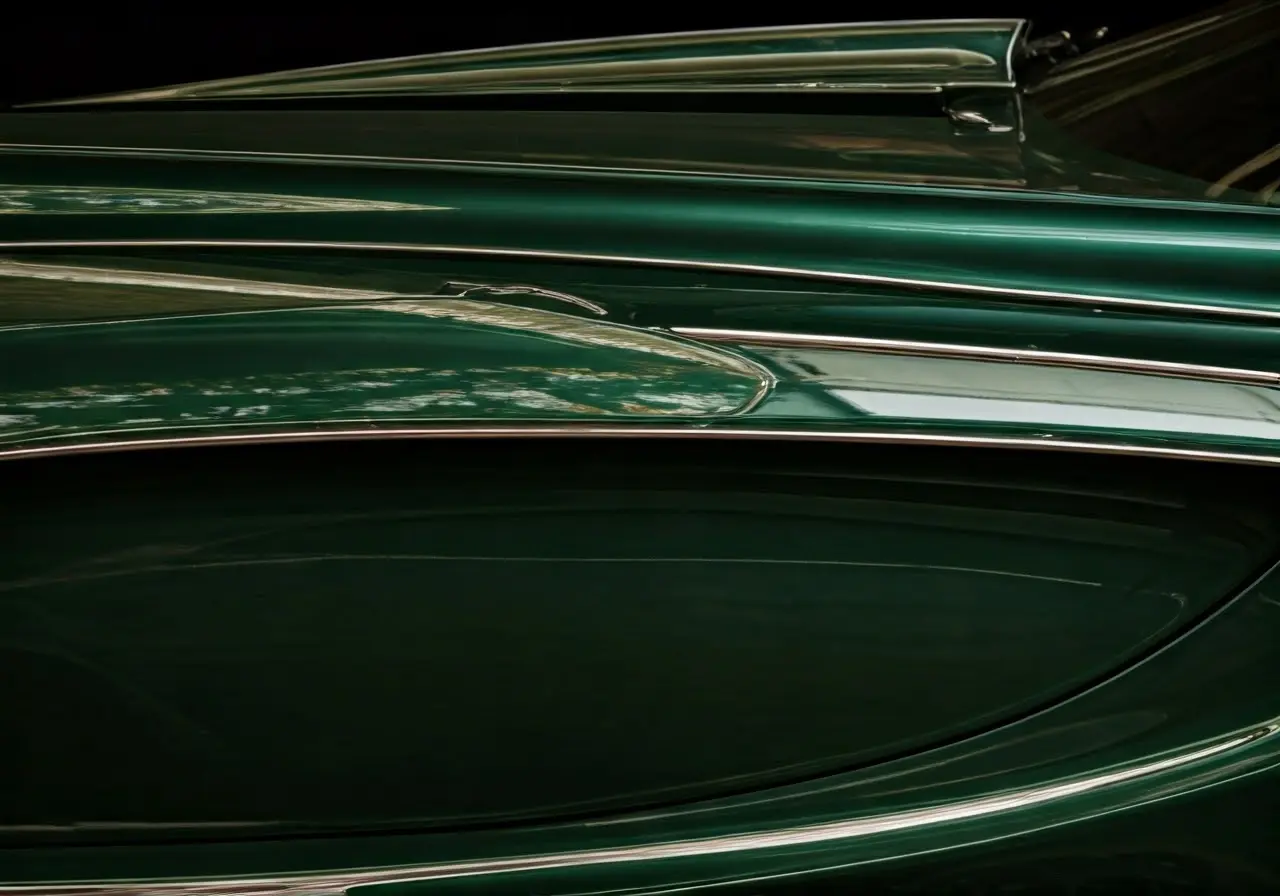 Close-up of a meticulously polished luxury car exterior. 35mm stock photo