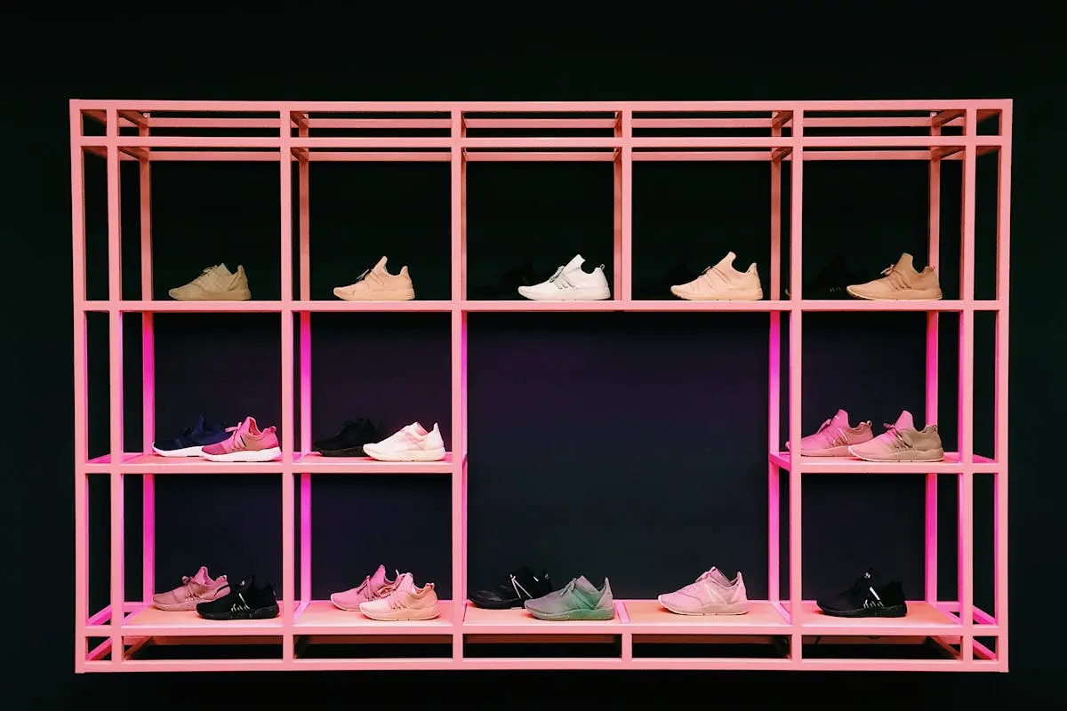 Pink Shoe Rack With Assorted-color-and-style Shoes