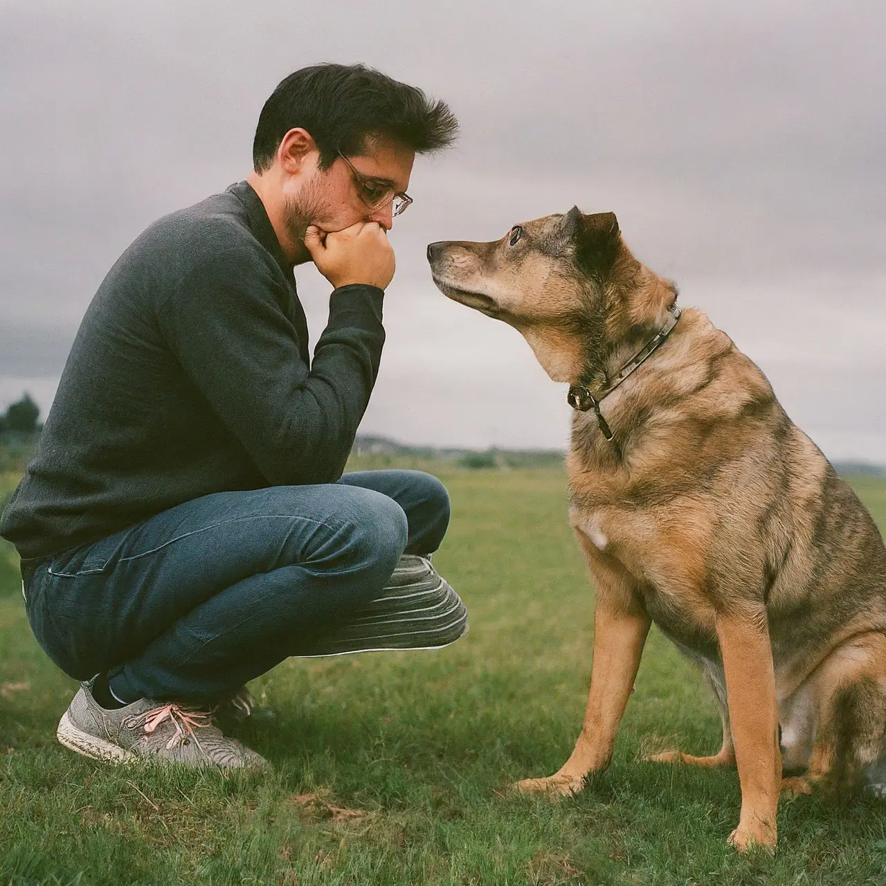 A frustrated dog owner trying to train a stubborn dog. 35mm stock photo