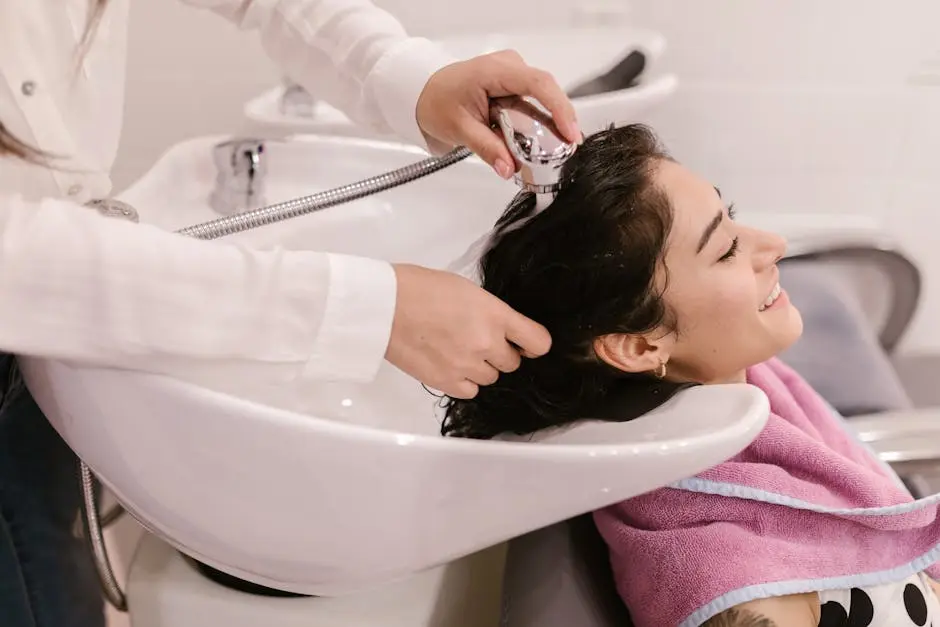 A Person Washing a Woman’s Hair in the Salon