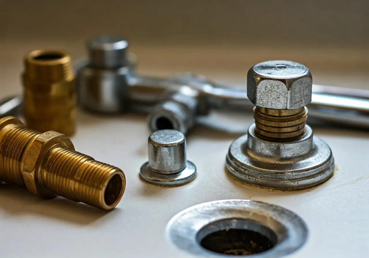 A close-up of plumbing tools on a bathroom sink. 35mm stock photo