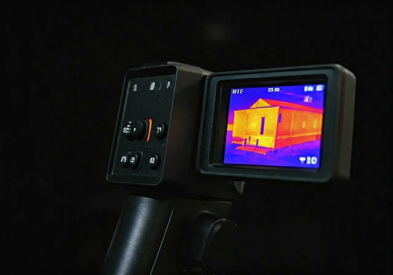 Thermal camera capturing heat signatures in a dark environment. 35mm stock photo