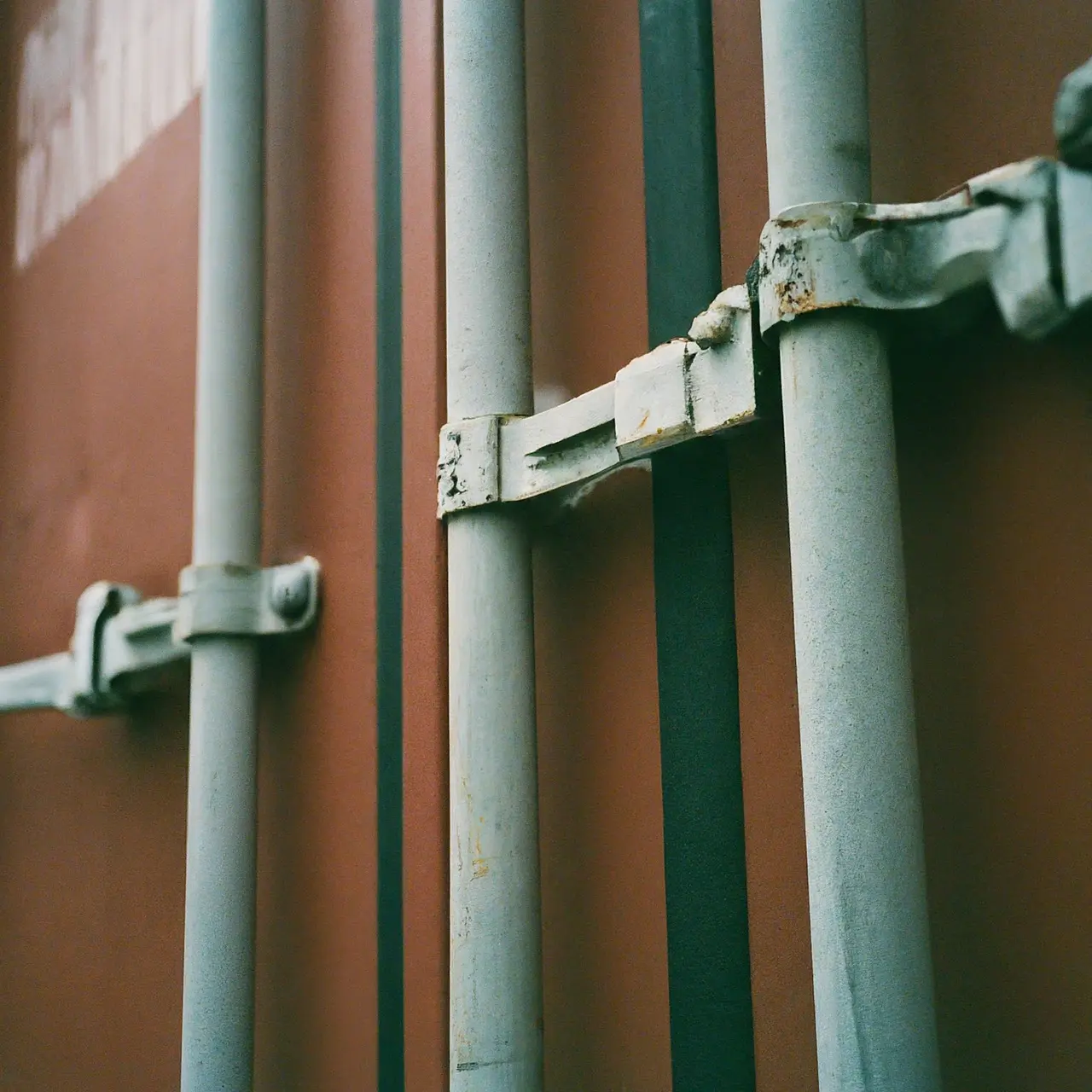 A close-up of a shipping container’s door gasket seal. 35mm stock photo