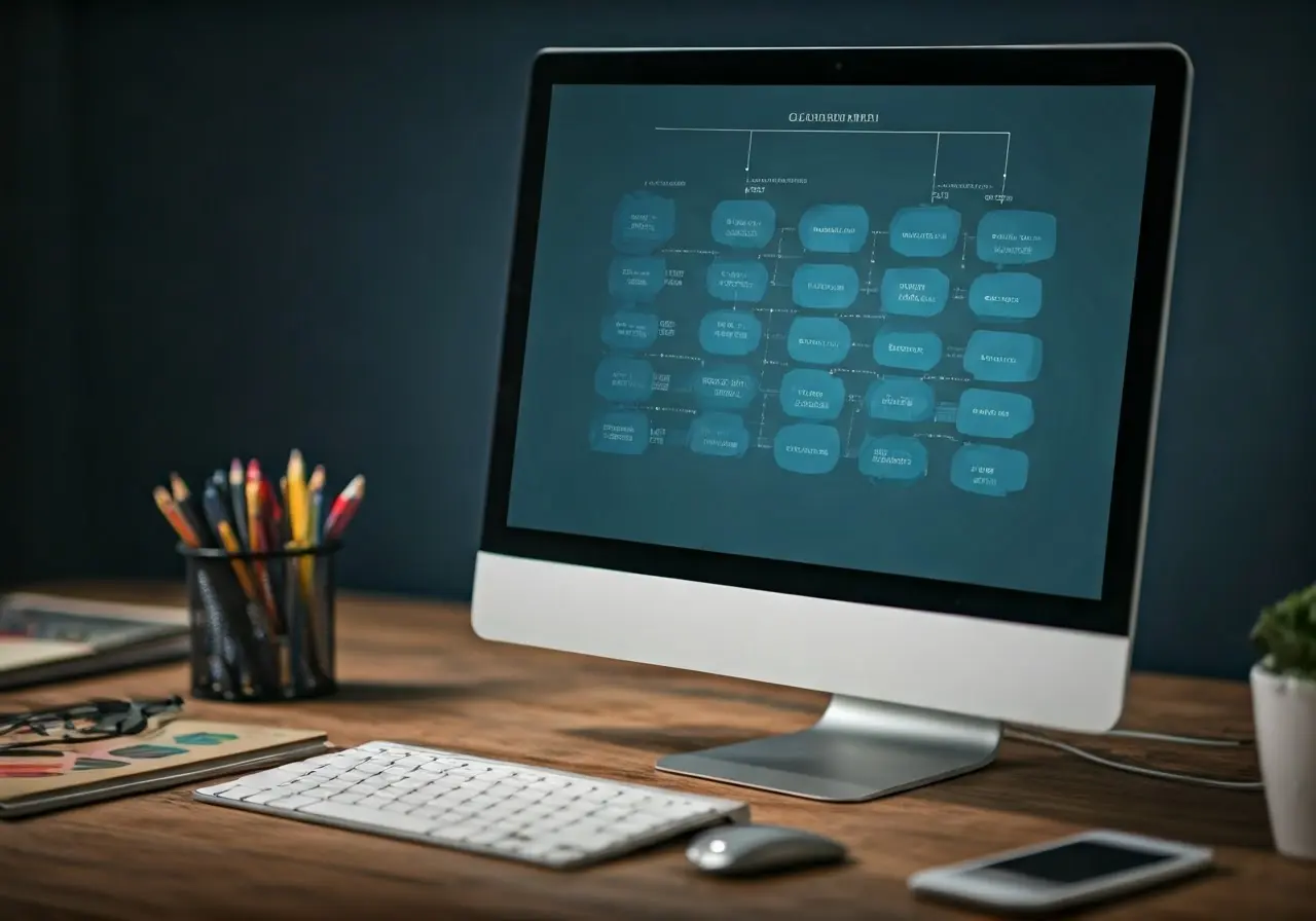 Computer screen displaying a simplified ECA filing process flowchart. 35mm stock photo