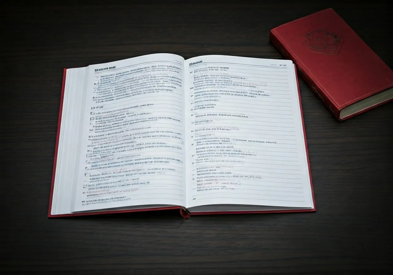 An open notebook with highlighted notes and a NIMS book. 35mm stock photo