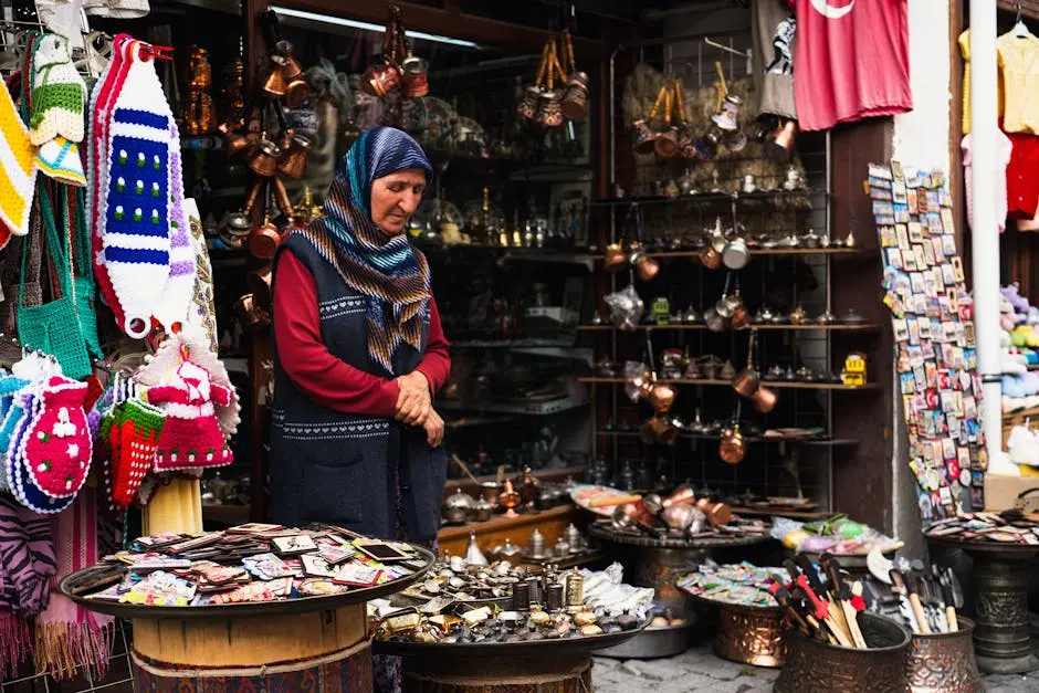 Woman in Traditional Clothing at Store at Bazaar