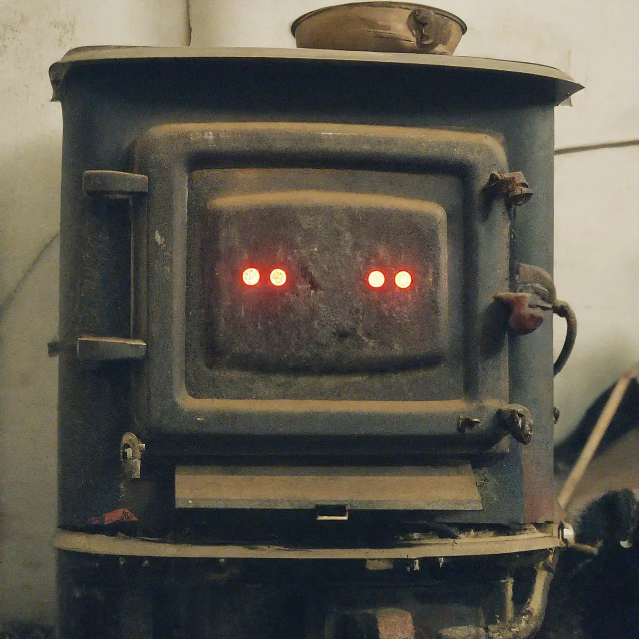 A broken furnace with warning lights flashing. 35mm stock photo